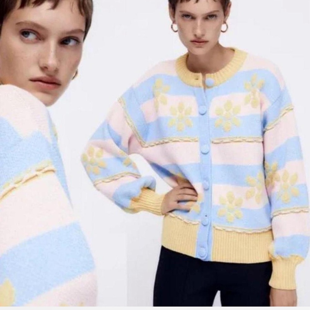 Zara Blue and Yellow Floral Cardigan